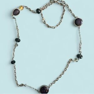 Elegant Long Silver and Navy Women's Necklace